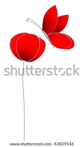Vector poppy with butterfly