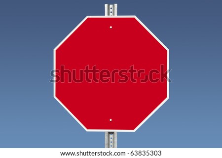 Blank stop sign on a gradient blue sky.