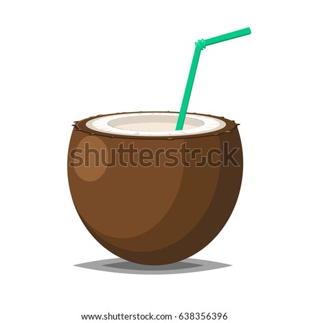 Sliced Coconut cocktail with blue straw icon isolated on white for food or summer illustration
