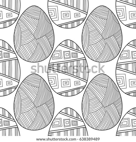 Black and white seamless pattern of decorative eggs for coloring