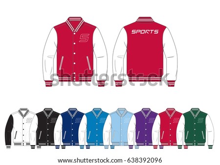Varsity Jacket // front and back views with team wear colors Royalty-Free Stock Photo #638392096