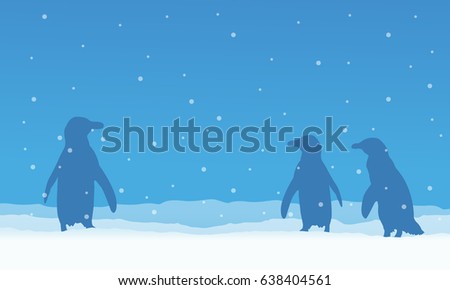 Penguin on snow beauty scenery vector illustration