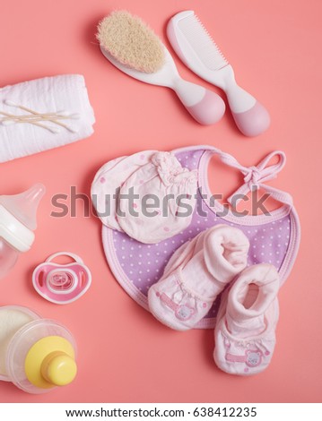 Baby necessities on pink color sweet background