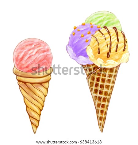Beautiful ice cream on a white background. Watercolor illustration