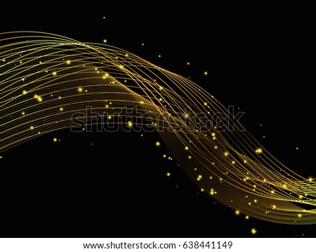 Gold glittering wave on black background. Vector illustration