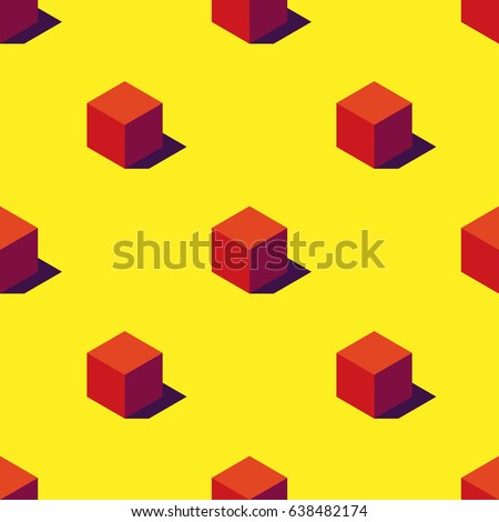 Seamless pattern of orange cubes on yellow background. Retro design concept. Clipping mask used!