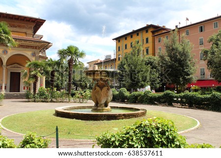 Park of Thermae in Montecatini Terme, Tuscany, Italy. Popular touristic european destination. Montecatini Terme city view. Royalty-Free Stock Photo #638537611