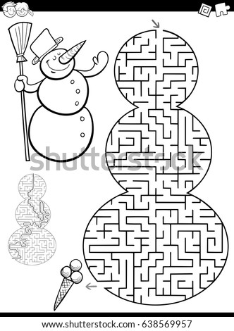 Cartoon Vector Illustration of Educational Maze or Labyrinth Activity Game for Kids