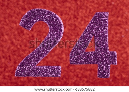 Number twenty-four purple color over a red background. Anniversary. Horizontal