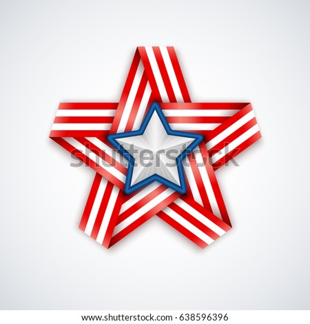 Star made of interlaced ribbon with American flag stripes and white star within. Vector illustration for USA national holidays.