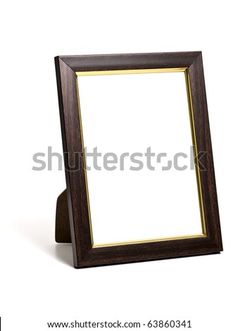wooden desktop picture frame isolated on white