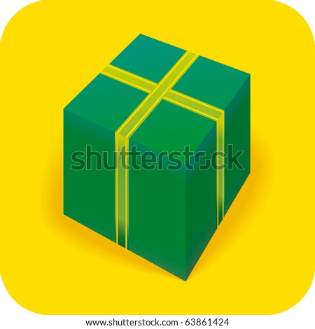 Fancy Green Christmas Gift Box with yellow ribbon