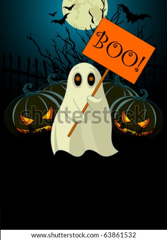 Halloween  invitation  of Very cute ghost with ?Boo? sign