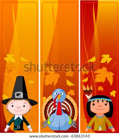 Three Cute Thanksgiving and Autumn vertical Banners