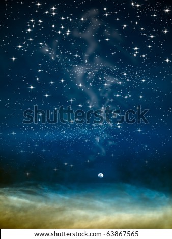 night moon in big space and star
