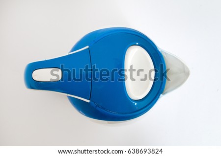 Blue and white electric kettle on a white background
