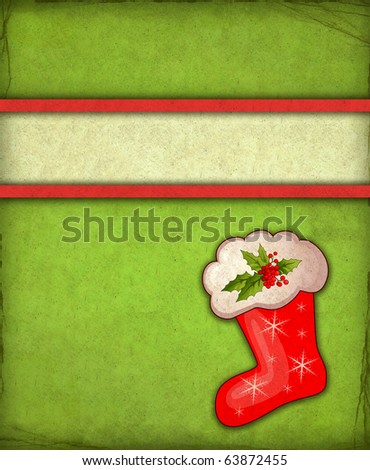 Christmas greeting card with illustration of stocking