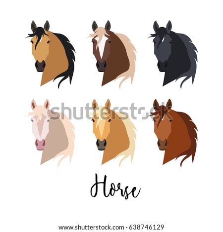 Set of Horse. Isolated vector painted in a flat style on a white background. Pretty horse. animal. Year of the Horse. Chinese horoscope. Head of a horse, long mane.
