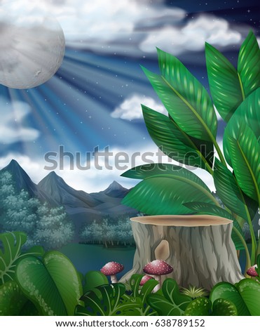 Scene with fullmoon over the forest illustration