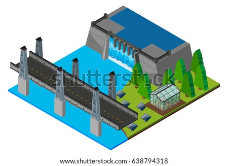 Watergate and bridge across the river illustration