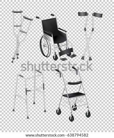 Different kinds of handicap equipments illustration