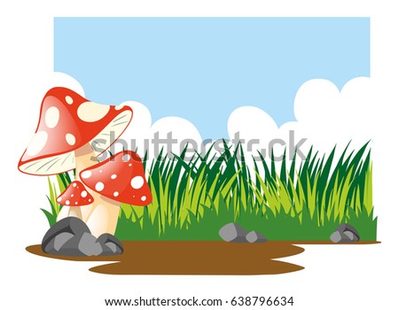 Scene with mushrooms and grass illustration