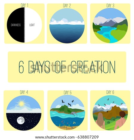 Six days of Creation. Genesis.  Bible creation story pictures.Infographics. Vector illustration. Royalty-Free Stock Photo #638807209