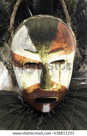 Old stone mask of fear, symbol and history