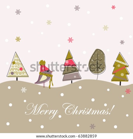 Cartoon Christmas grey background, doodle trees
