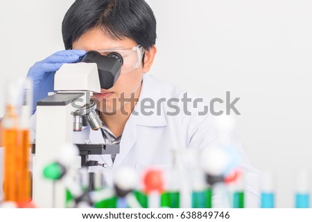 Microscope laboratory research room with white background.