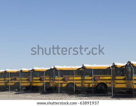 School buses waiting for deployment