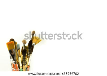 The various type of brush for watercolor isolated in white background. The sign of Imagination