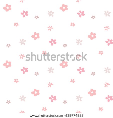 Seamless Pattern of Hand Drawn Flowers Scattered on White Background