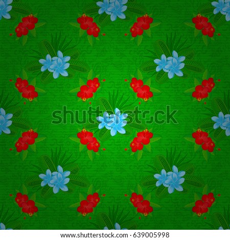 Vector plumeria flower seamless pattern on a green background.