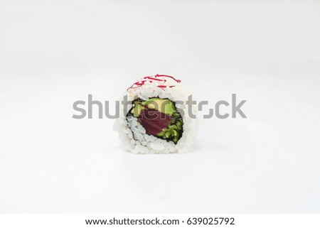 Japanese traditional sushi roll isolated on a white background. Closeup