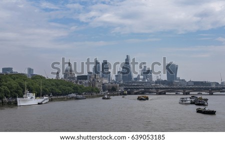 London skyline city view, the River Thames and St Paul's from the River Thames south bank