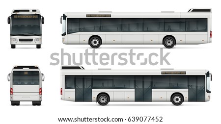 City bus vector template for car branding and advertising. Isolated passenger bus on white. All layers and groups well organized for easy editing and recolor. View from left, right side, front, back.
 Royalty-Free Stock Photo #639077452