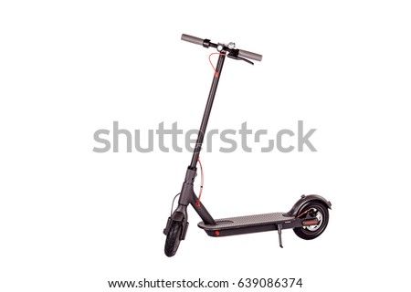 Electric scooter isolated on white background. eco alternative transport concept. Royalty-Free Stock Photo #639086374