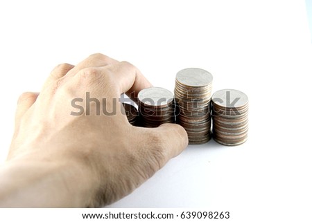 Isolate coin graph and hand on white background