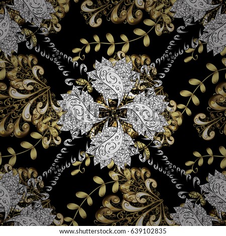 Floral tiles. Seamless pattern oriental ornament. Golden pattern on black background with golden elements. Islamic design. Vector golden textile print.