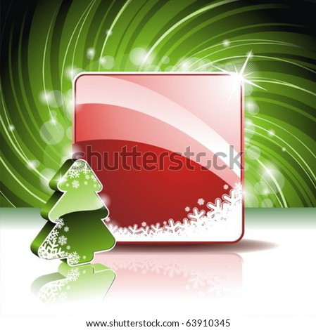 Vector Christmas illustration with 3d pinetree on red background
