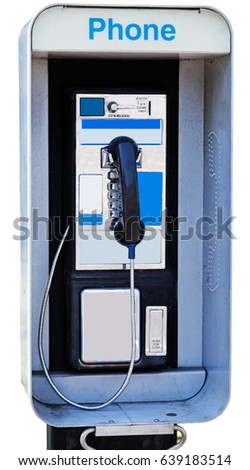 Isolated payphone. Vertical. Royalty-Free Stock Photo #639183514