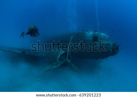 dakota Plane Wreck Underwater  Royalty-Free Stock Photo #639201223