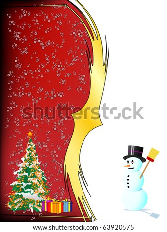 Christmas card with tree and snowman
