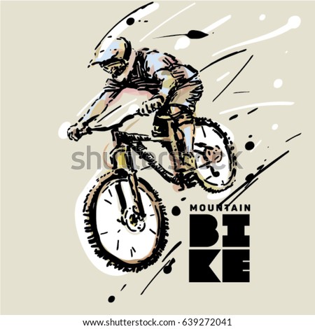 Downhill. Mountain bike. Sketch style vector illustration
