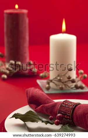 Christmas candles festive holiday background with red background