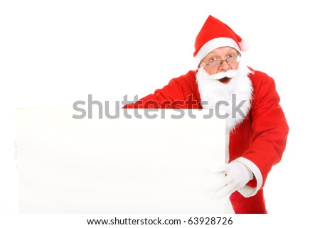 amazed santa claus with big blank card