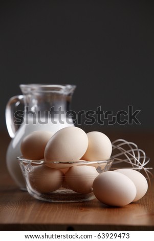 Stock image of milk and eggs.