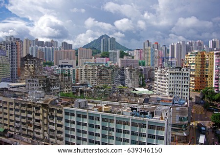 Aerial view of layered buildings in Kwun Tong, Hong Kong