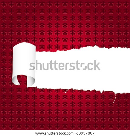 Torn christmas decorative paper with hole, element for design, vector illustration